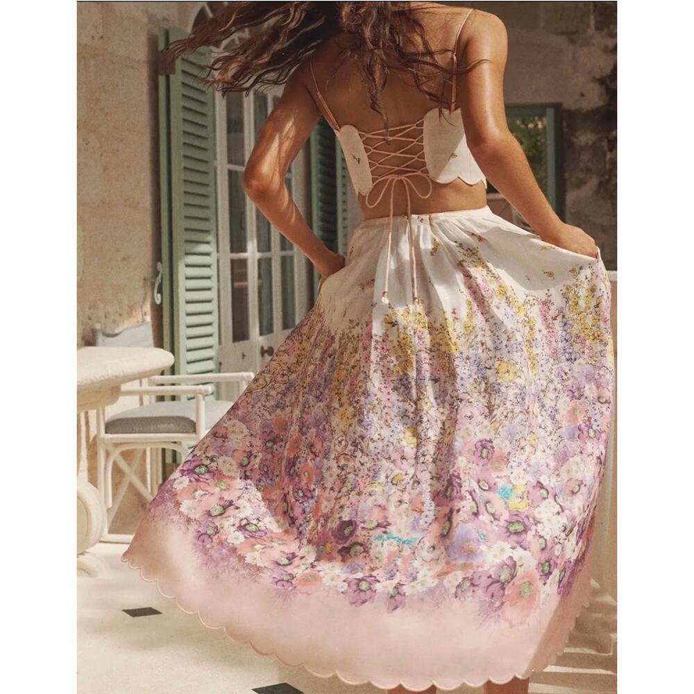 Zimmermann Dress 3 Large Jude Peach Gradient Floral Scalloped Midi Romantic Chic - Picture 6 of 16